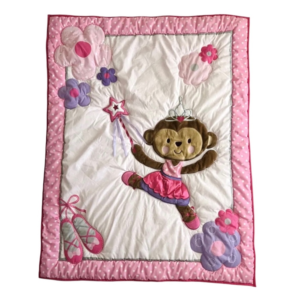 Carter's Child of Mine Ballerina Princess Monkey Comforter Blanket Pink White